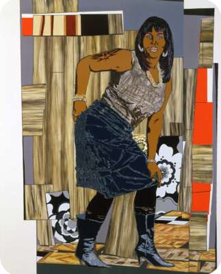 All She Wants to Do is Dance (Fran) (2009) by Mickalene Thomas
Rhinestones, acrylic on enamel wood panel, 120 x 95.75 inches Courtesy of Adam Grey Art Advisory